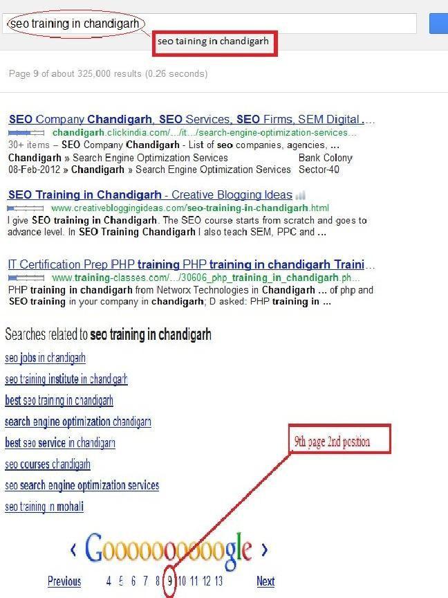 International Journal of Advanced Technology in Engineering and Science www.ijates.com Fig-3: Showing the Result of Google Search after Entering Query seo training in Chandigarh. 3.