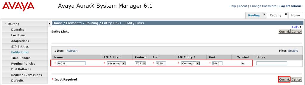 6.7 Administer SIP Entity Link A SIP Trunk between a Session Manager and a telephony system is described by an Entity Link.