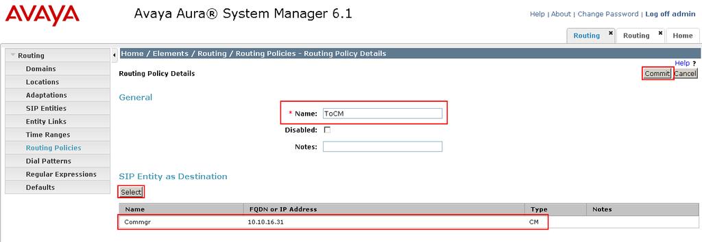 6.8 Administer Routing Policies To complete the routing configuration, a Routing Policy is created. Routing policies direct how calls will be routed to an attached system.