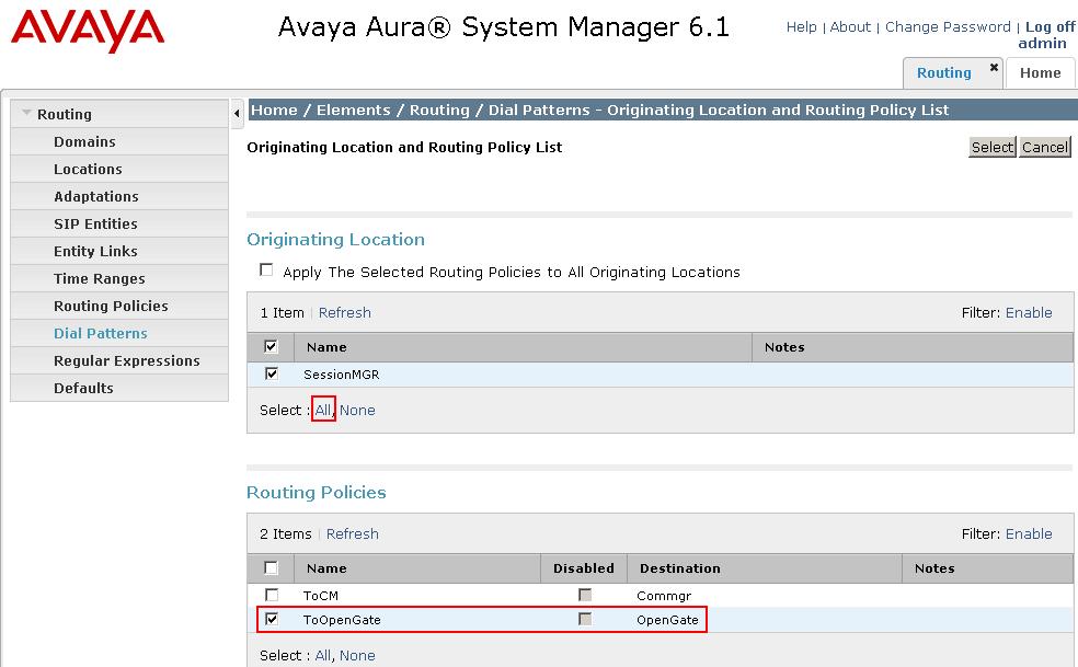 In the Originating Locations and Routing Policies section of the web page, click Add.