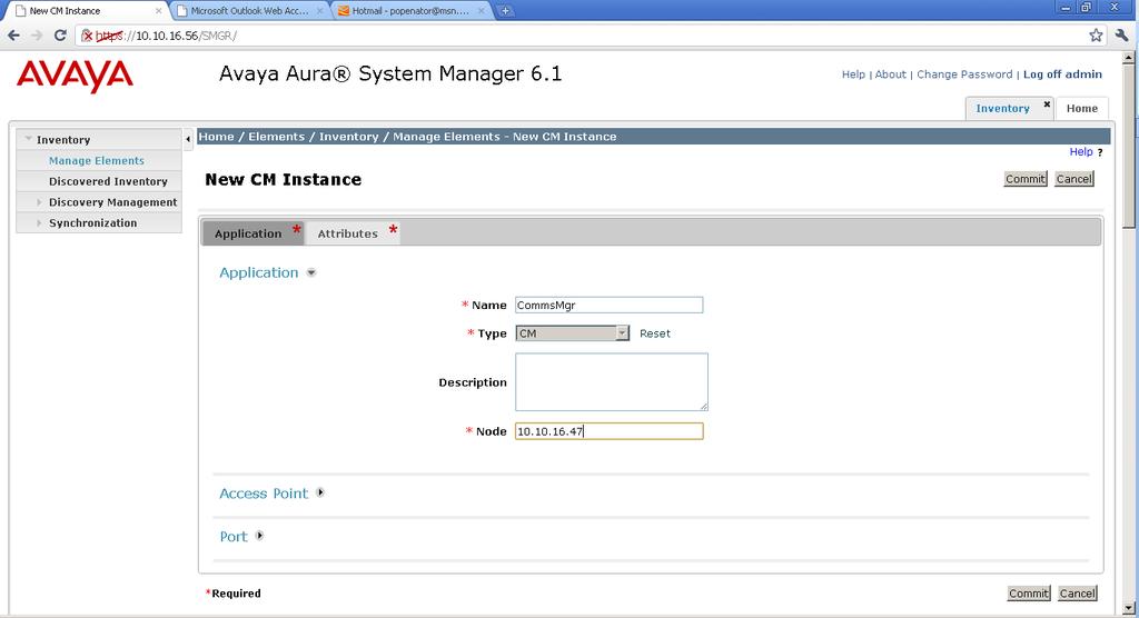 1 Create a Avaya Aura Communication Manager Instance On the System Manager Managements Screen click Home Elements Inventory Manage