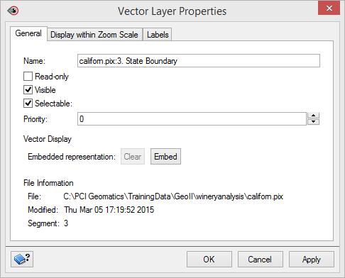 Module 4: Publishing map projects Figure 87. Vector Layer Properties window Notice that the State Boundary layer has a Priority of 0.