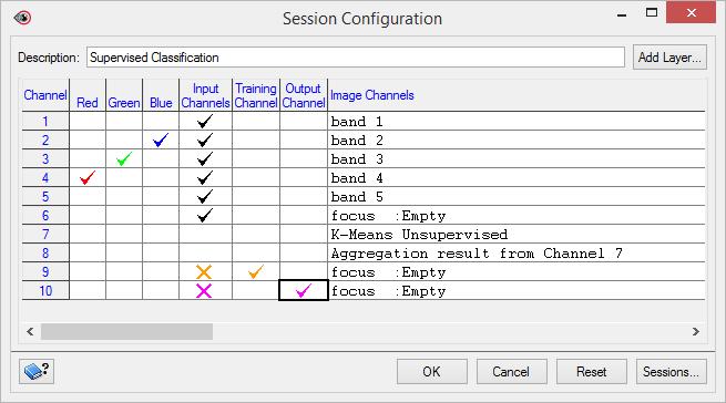 Module 1: Image classification Figure 19. Supervised Classification Session Configuration window 4. Click OK. The Session Configuration window closes and the Training Site Editor window opens.