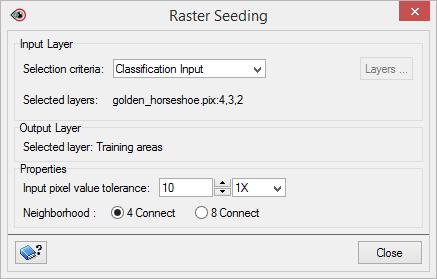 Module 1: Image classification Creating training sites with raster seeding The Raster Seeding tool will grow and fill a region of similar pixels.