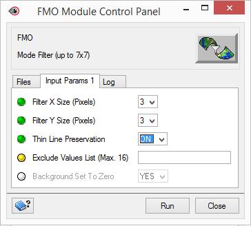 Module 1: Image classification Figure 34. FMO Input Parameters 3. Click Run 4. Click Close The mode filtered image is displayed in the view area.