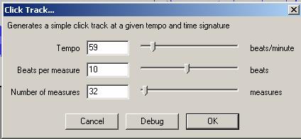 ..(click Track...) Į garso signalą, kur yra žymeklis, įkelia norimo ilgio ir dažnio spragtel jimo garsą. 2.