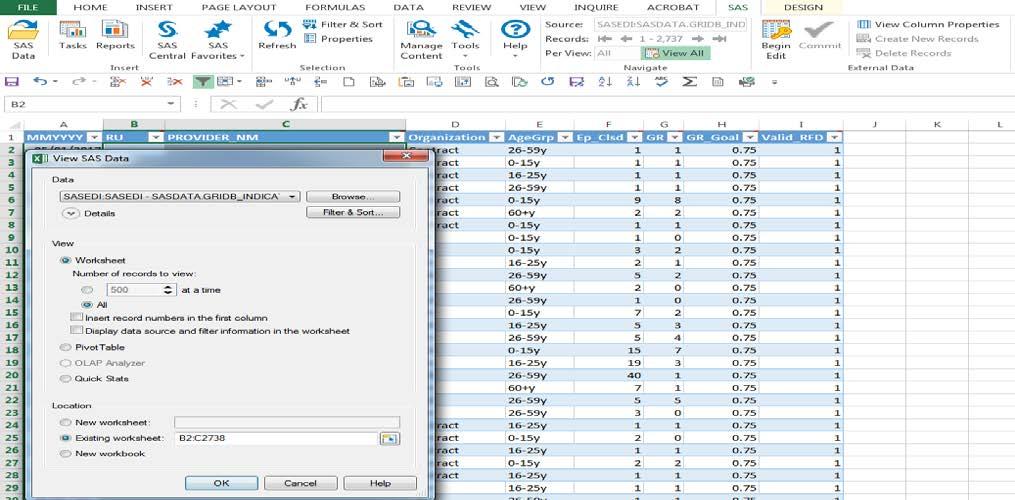 EXCEL SAS ADD-IN CONNECTION Once SAS completes the results, the data can be opened in Excel file via SAS Add-In connection, if installed. Display 16.