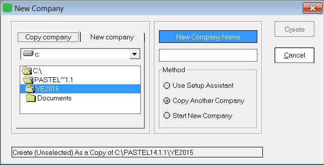 Copy Another Company Ensure that the Copy Company tab has the company you