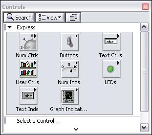 Chapter 1 Getting Started with LabVIEW Virtual Instruments 2. If you are a new LabVIEW user, the Controls palette opens with the Express palette, shown in Figure 1-4, visible by default.