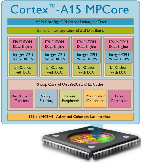 ARM Cortex-A5 Architecture Originally designed for embedded (cell phone) computing Out-of-order superscalar pipelines 4 cores