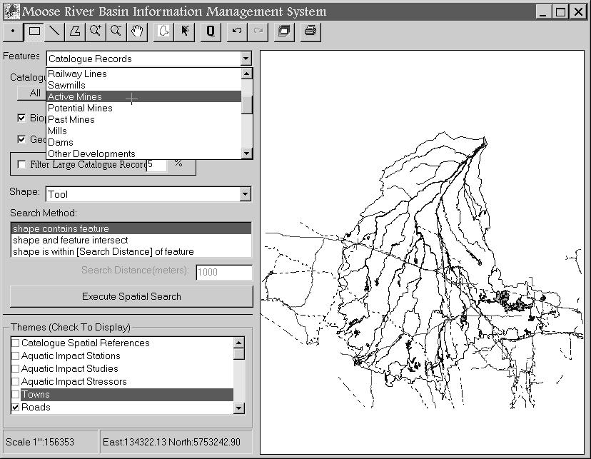 10 Ministry of Natural Resources (MNR) Selects based on an irregular polygon drawn on the map display. The mouse click, click,, double click method is used to create a polygon.