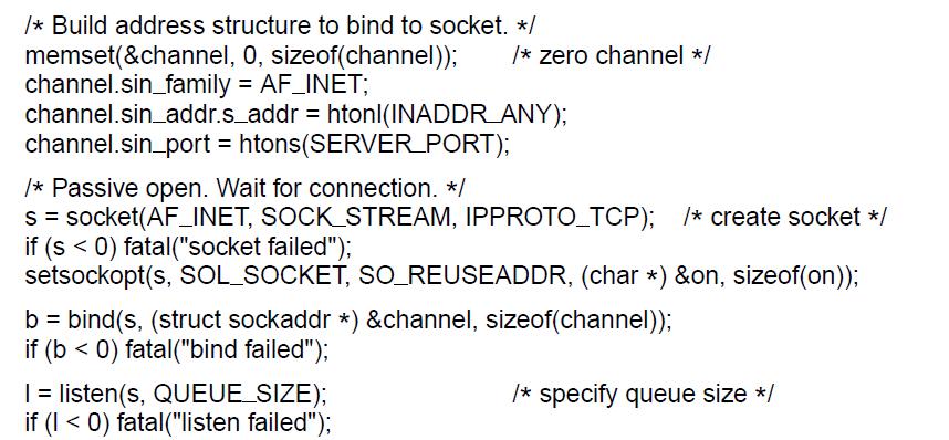Socket Example Internet File Server (3) Server code.