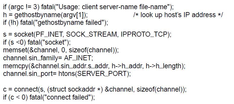 Socket Example Internet File Server (1) Client code.