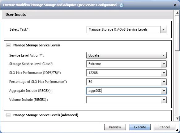 33 34 35 36 37 Figure 7-17: The Execute Workflow Manage Storage and Adaptive QoS Service Configuration window closes, and the Manage Storage and Adaptive QoS Service Configuration