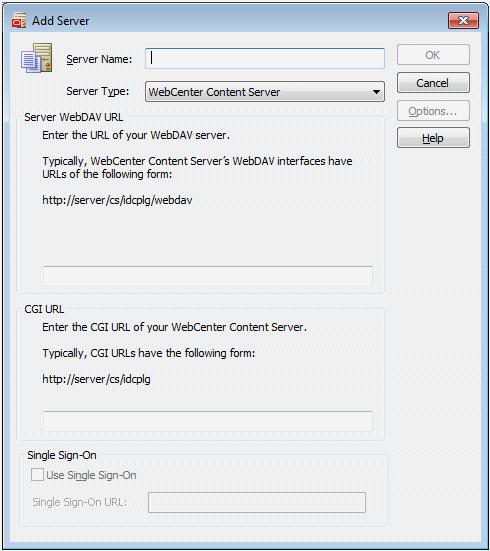 Add Server Dialog Figure A 1 Add Server Dialog Element Server Name Description This is the name of the content server connection, and is the name that will be displayed in the list of available