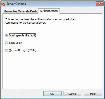 Server Options Dialog Element OK Cancel Help Description Click this button to close this dialog and submit any changes you made. Click this button to close this dialog and cancel any changes you made.