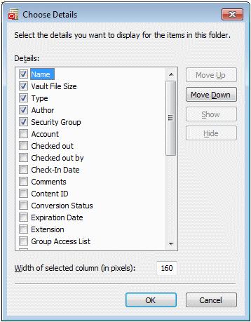 Column Settings (or Choose Details) Dialog Element Use Single Sign-On Single Sign-On URL OK Cancel Options Help Description This check box indicates whether the content server connection uses single