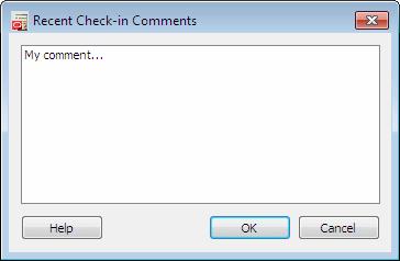 Email Checkin Settings Dialog Figure A 29 Recent Check-in Comments Dialog Element Recent comments list Help OK Cancel Description This list shows comments that were recently added to checked-in