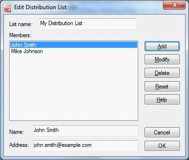 Edit Distribution List Dialog A.25 Edit Distribution List Dialog The Edit Distribution List dialog enables you to manage the members of an e-mail distribution list.