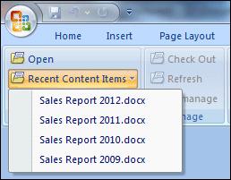 Microsoft Office Document Properties Figure 4 4 Most-Recently-Used (MRU) List in Microsoft Word 2007 The most recently opened file is at the top of the list.