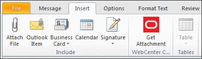 Integration into Lotus Notes Insert Ribbon The Desktop client software adds a Get Attachment item to the Insert ribbon in Microsoft Outlook 2010 (Figure 5 6).