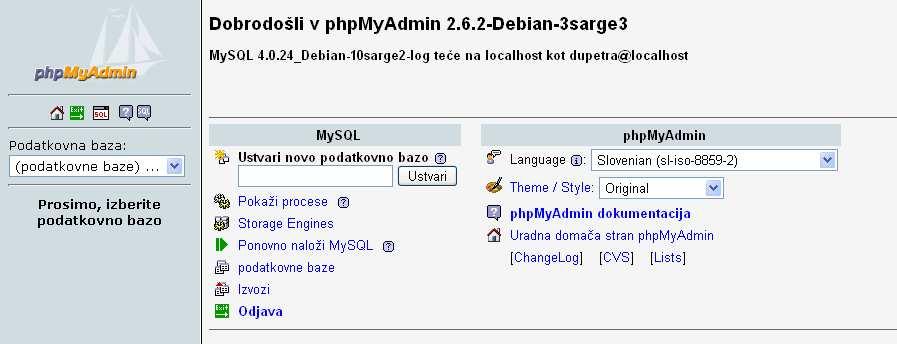 3.5.1 Kaj je PhPMyAdmin in kaj nam omogoča? To je orodje, napisano v jeziku PHP, ki omogoča upravljanje MySQL-a prek interneta.