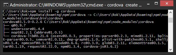 js Ker mi»npm«in»node«ukaza ni zaznalo preko vrstice, sem moral pod spremenljivke okolja še v spremenljivko»path«dodati:»;c:\program Files\nodejs\«.