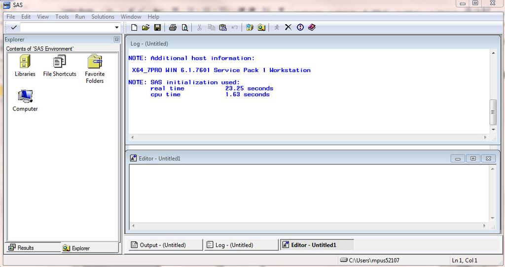 Figure 1. SAS Display Manager Interface SAS ENTERPRISE GUIDE SAS Enterprise Guide is the third development environment that we will discuss in this paper.