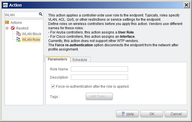 WLAN Role Action Apply the WLAN Role action to assign the wireless client a controller-defined role.