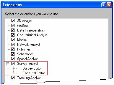 Extensions Survey Analyst extension: New Cadastral Editor and cadastral fabric data model The goal of the Survey Analyst extension is to improve the spatial accuracy of GIS data and to provide