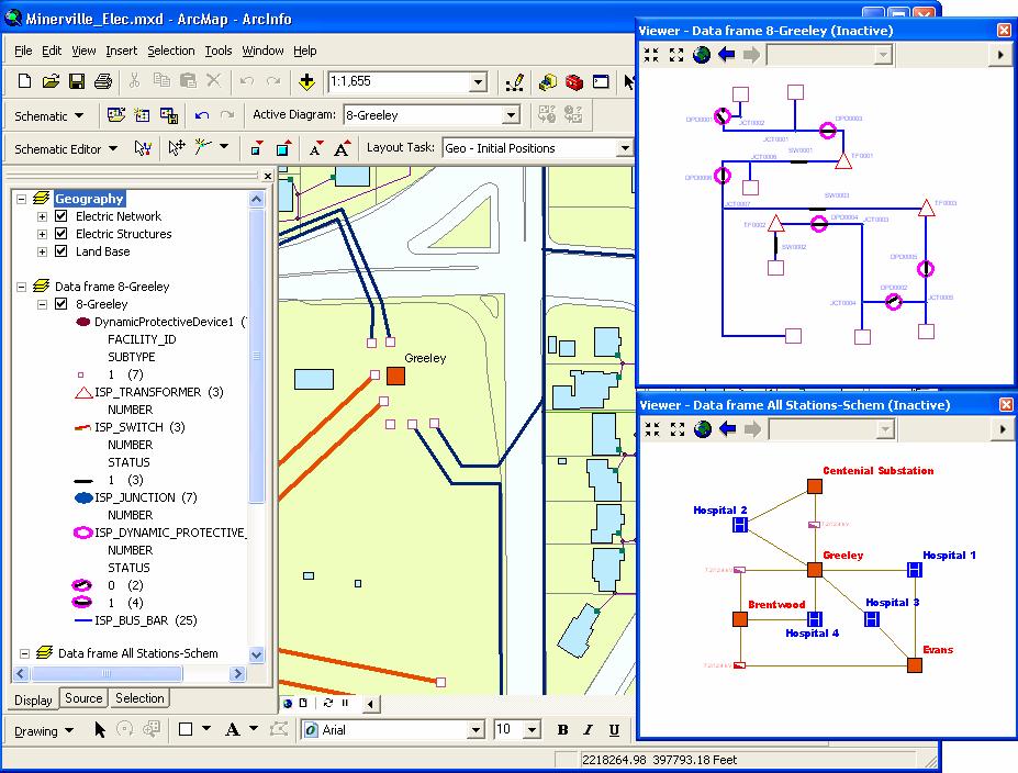 Schematics extension: Work with geography and schematics side by side in ArcMap As described above, in 9.2 Service Pack 2 the viewer windows introduced in 9.