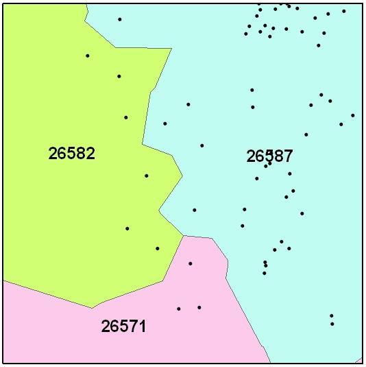 Thiessen Polygons dissolved by zip code attribute and displaying SAMB Sites Generated Zip code