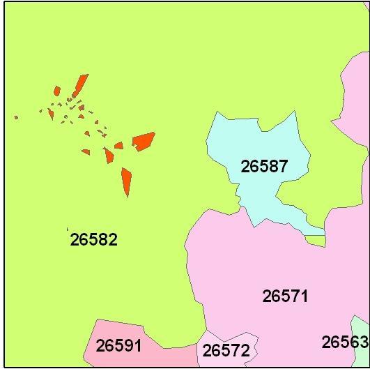 The red polygons are the result of site locations that did not include a zip code attribute.