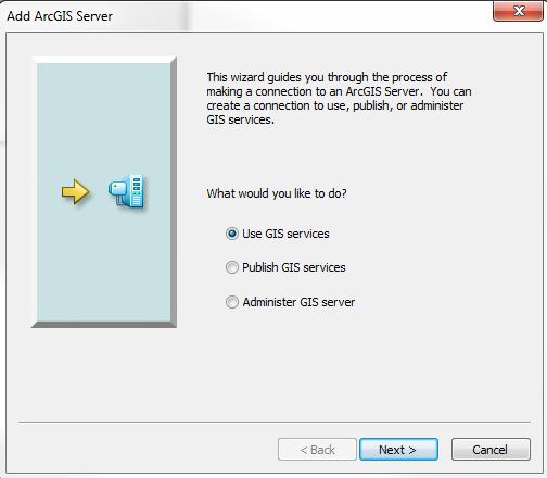 ArcCatalog: add an ArcGIS Server 1. Launch ArcCatalog 2. Click GIS Servers in the table of contents area (see the illustrations below) 3.