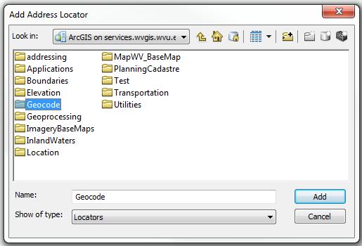 Click> Manage Address Locators 5. Click > Add 6. Select > GIS Servers 7.
