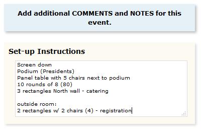 Set up Instructions: Here you will tell us what you need in the room, or any pre/post time you did not list