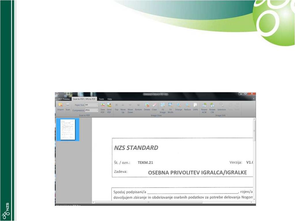 Priprava dokumenta (PDF) Scan to PDF Po končanem skeniranju se dokument prikaže v glavnem oknu. Ob pritisku na gumb Save PDF se dokument avtomatsko shrani na vašem namizju.