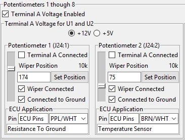 Simulate switches to ground (like Idle Validation) Typically use 100k potentiometers for temperature.