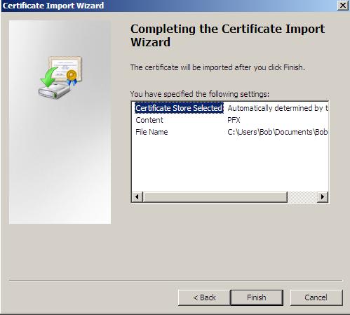 8. The wizard will confirm that the import was successful. 9. Repeat the import process for any other exported certificates.