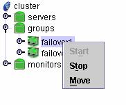 (4) Certain group object When you right-click a certain group object, the following shortcut menu appears. * Start (enabled only when the group is stopped) Starts up the selected group.