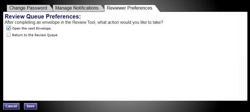 Managing Reviewer Preferences Figure 6.4 Reviewer Preferences Page 3. Select the check box of your preference. 4.