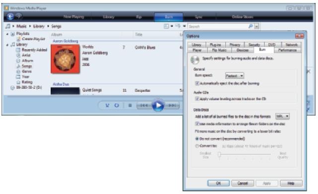 Figure 8-45 Use Windows Media Player to select the burn rate in