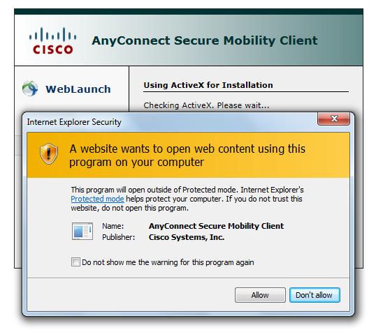 After logging in, the Cisco AnyConnect VPN Client will automatically