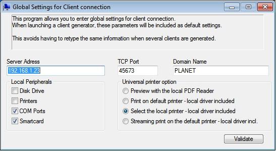 Default global client parameters: specify once the connection client programs parameters.
