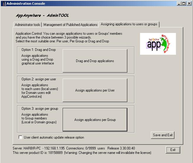 Assigning Applications To Users Or Groups The third section of the AdminTool has been greatly improved with version 3.20 to make Application Control easier and very efficient.
