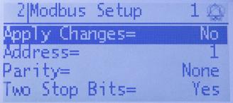 Network Configuration Figure 11: Modbus Setup Menu: Network Address NOTE: The Modbus Setup menu only appears if the communication module installed correctly (see Installation and Mounting section for
