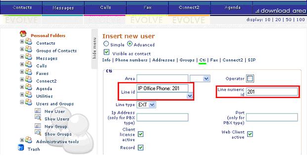 Select the Cti tab, and enter the parameters shown in the following table.