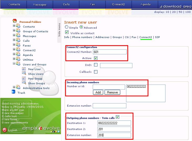 Select the Connect2 tab, and enter the parameters shown in the following table and enter the parameters shown in the following table.