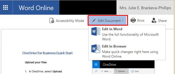 When editing in the full desktop version of the program, any changes made must be saved in order to be synced back to the OneDrive cloud.