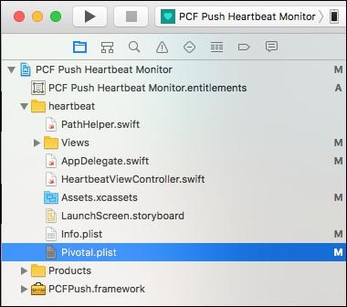 Configure the App Project 1. In the Project Navigator, select the Pivotal.plist file. 2. In the editor, change the value for pivotal.push.